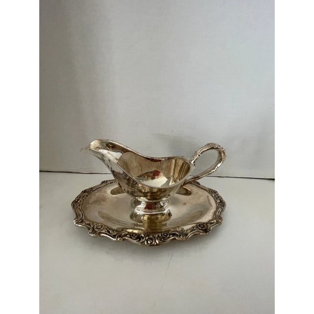 Metal Vintage Silverplate Gravy Boat with Attached Underplate For Sale - Image 7 of 7