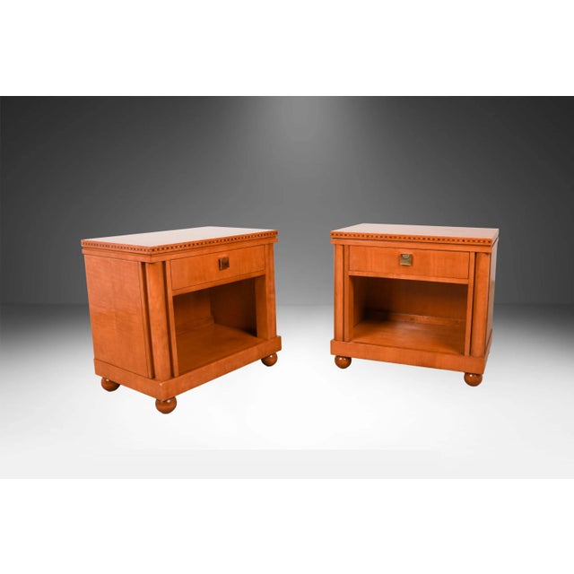 Remarkably rare pair of American Hickory White “Genesis” Biedermeier collection nightstands, inspired by the elegant,...