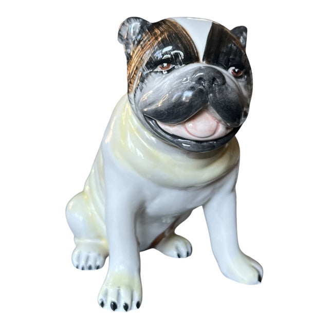 Mid 20th Century Staffordshire Porcelain Pug Hand-Painted English Charm For Sale