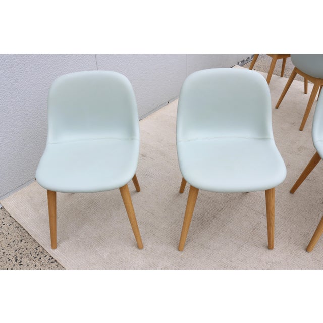 Danish Iskos-Berlin for Muuto Blue Leather Fiber Side Chairs Wood Base, Set of 6 For Sale - Image 13 of 18