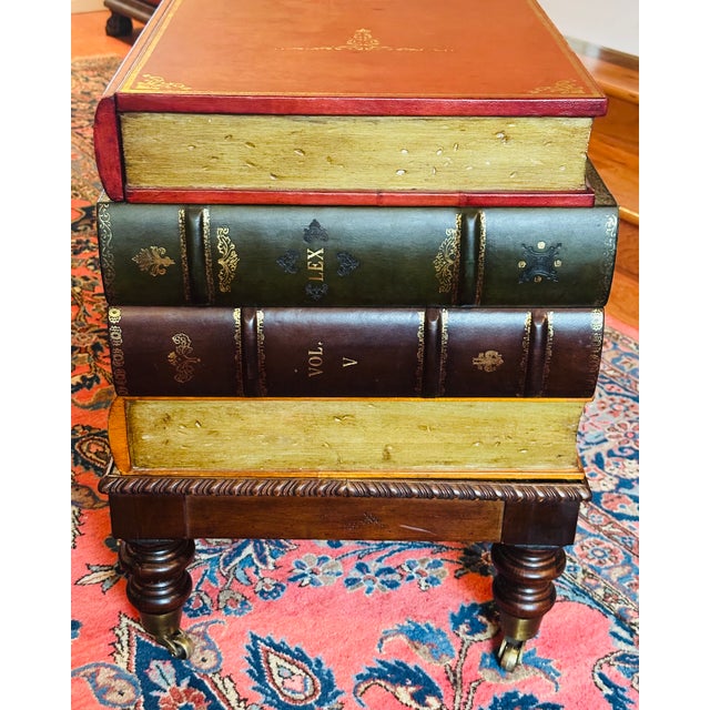 Vintage Italian Tooled Leather Stacked Book Side Table For Sale - Image 15 of 17