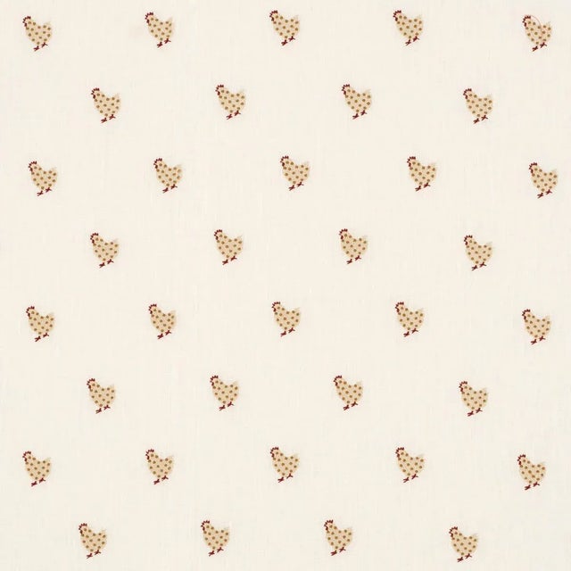 SAMPLE - Schumacher Betsy's Chicken Embroidery Fabric In Ivory For Sale