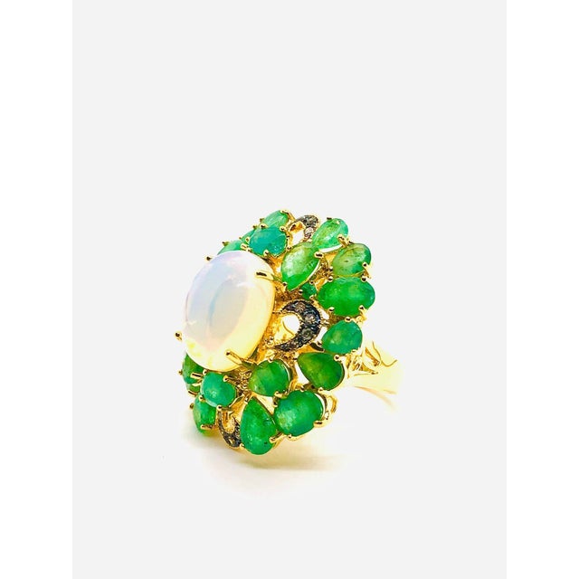 Bochic “Orient” Vintage Diamond, Emeralds & Fire Opal Ring Set In 18K Gold & Silver For Sale - Image 9 of 11