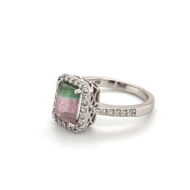 Watermelon Tourmaline Diamond Ring 14k Gold 1.82 TCW Certified, Size 7 For Sale - Image 10 of 11
