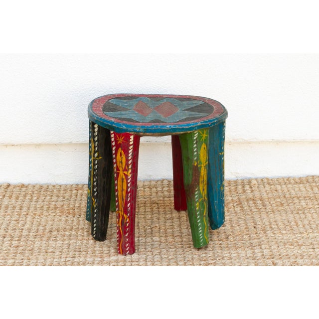 Wood Tribal Motif Painted African Nupe Stool For Sale - Image 7 of 8