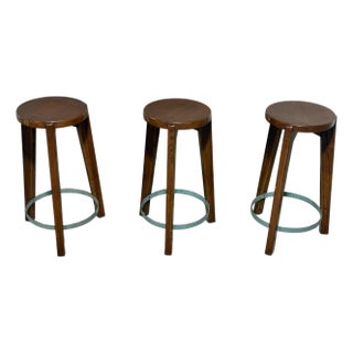 Set of 3 - Pierre Jeanneret Teak Stools C. 1960 For Sale
