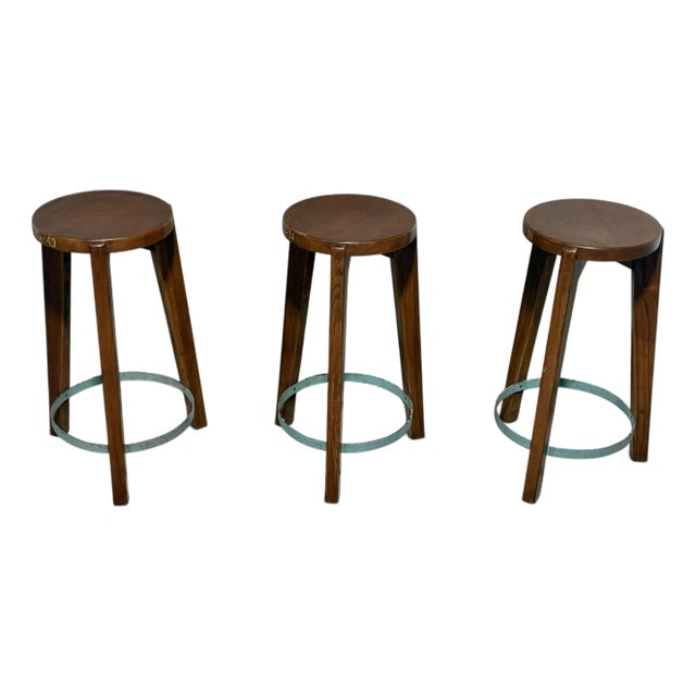 Set of 3 - Pierre Jeanneret Teak Stools C. 1960 For Sale