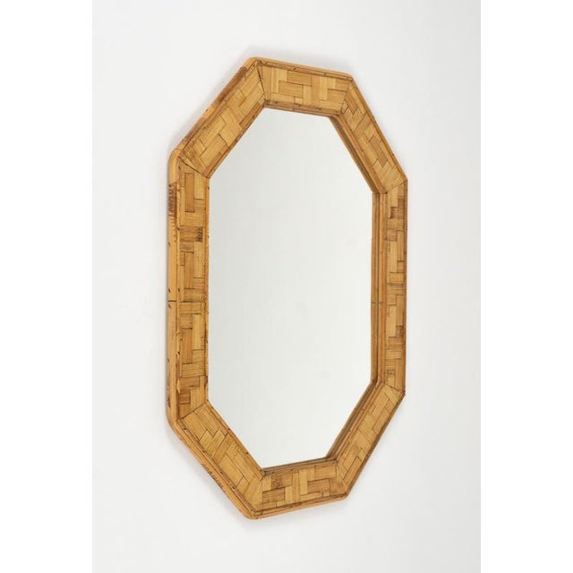 Mid-Century Wall Mirror Rattan and Bamboo Vivai Del Sud Style, Italy, 1970s For Sale - Image 6 of 12