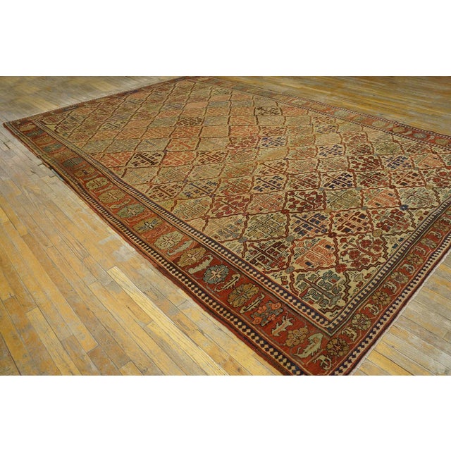 1870s Ivory Tribal Shrub Antique Nw Persian Bakshaiesh Rug 9' X 13'2" Hand Knotted Wool Carpet For Sale - Image 14 of 17