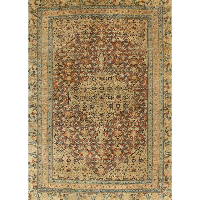 Antique Persian Tabriz Haj Jalili Fine Rug in Earth Tones, Red Brown Background 3'11"x5'2" For Sale - Image 4 of 7