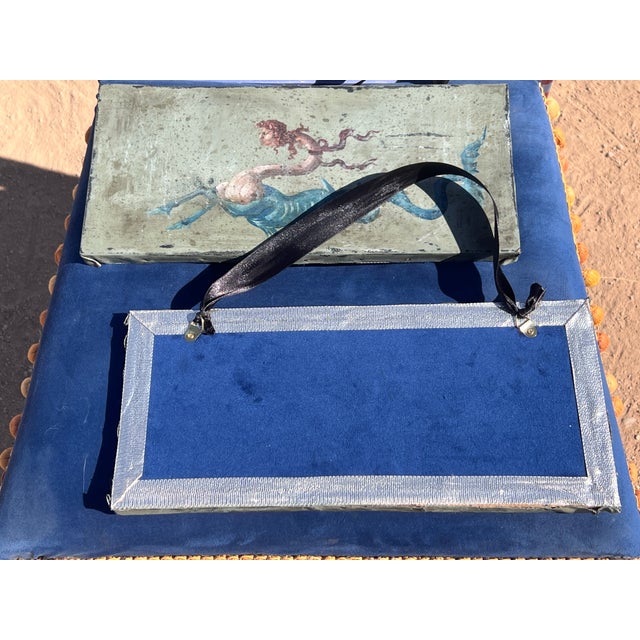 Early 20th Century Renaissance Revival Grotesque Style Handpainted Oil on Leather Marine Monster Paintings a Pair For Sale In Palm Springs - Image 6 of 13