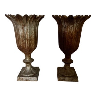 Pair of Vintage Cast Iron Planters For Sale