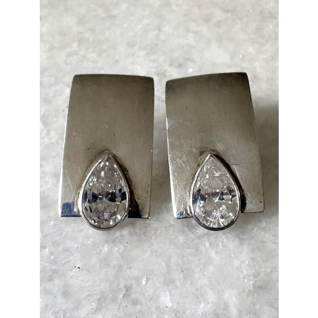 Lovely pair of 1980s sterling silver and crystal post back earrings.