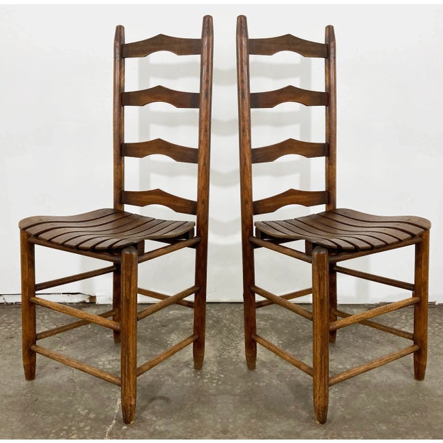Vintage Ladderback Chairs With Slatted Seats, a Pair For Sale - Image 4 of 8