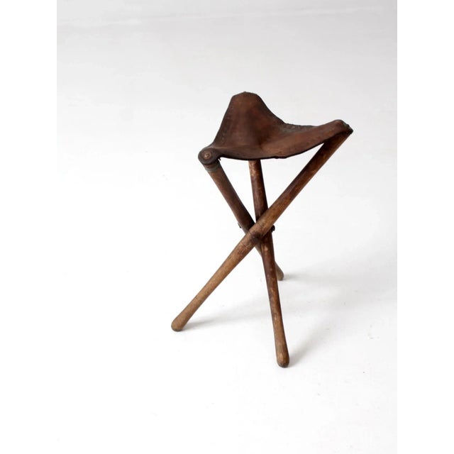 Vintage Leather Three Leg Traveling Stool For Sale - Image 4 of 9