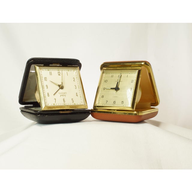 1960s French and German Folding Alarm Clocks Japy Cadet and Deluxe Set of 2 Chairish