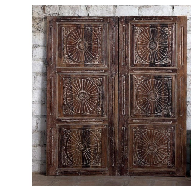 Mid-Century Modern Antique Sunrays Carved Wood Door – Rustic Sliding Barn Doors 80x36 For Sale - Image 3 of 5