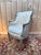 Louis XVI Wingback Armchair in Grey Lacquered Wood and Damask Silk For Sale - Image 3 of 8