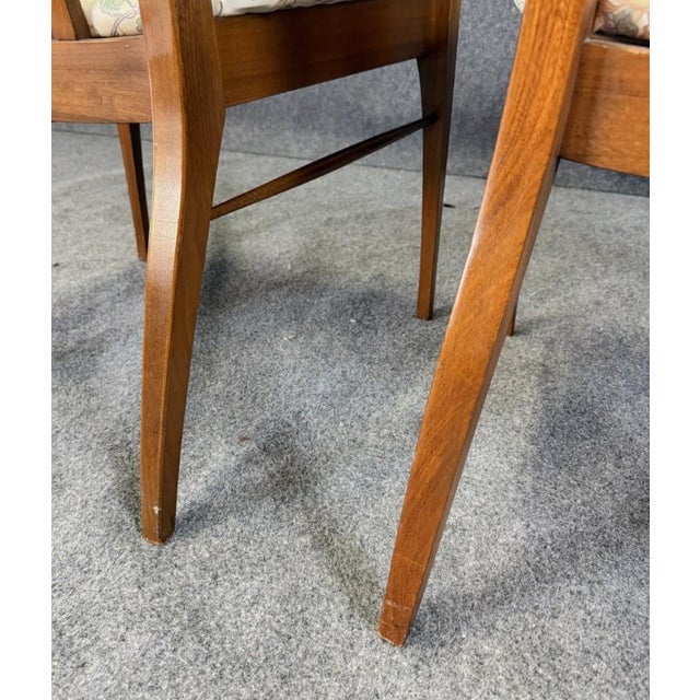 Pair of Mid-Century Modern Walnut Cane-Back Arm Chairs For Sale - Image 9 of 13