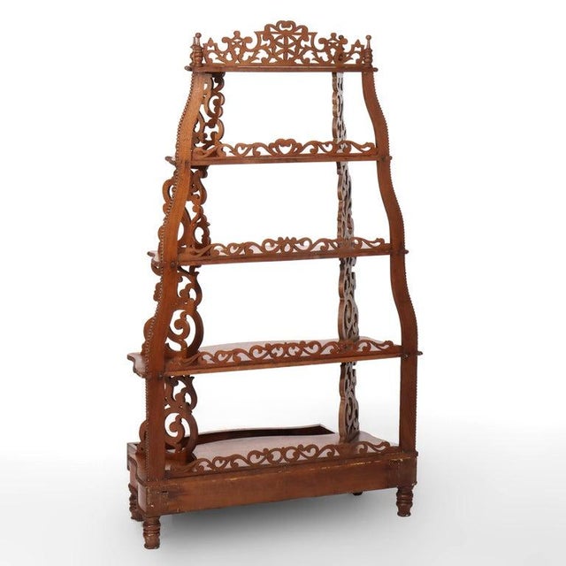 Antique Walnut Filigree Five-Shelf Etagere With Drawer C1880 For Sale - Image 6 of 9