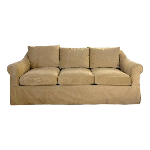 Ralph Lauren Classic Velveteen Three-Seat Sofa With Skirt For Sale