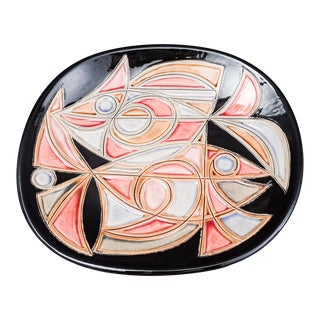 Mid 20th Century Avraham Gofer Israel Signed Mid-Century Modern Abstract Fish Studio Art Pottery Plate For Sale