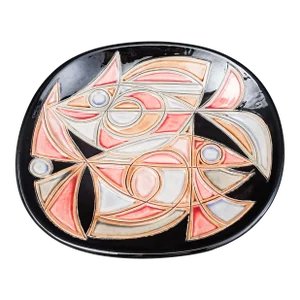 Mid 20th Century Avraham Gofer Israel Signed Mid-Century Modern Abstract Fish Studio Art Pottery Plate