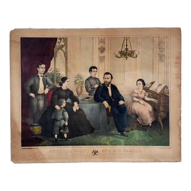 Rare Antique Original 1866 Ulysses S. Grant & Family Hand Colored Lithograph by James Smith of Philadelphia For Sale