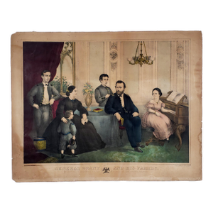 Rare Antique Original 1866 Ulysses S. Grant & Family Hand Colored Lithograph by James Smith of Philadelphia