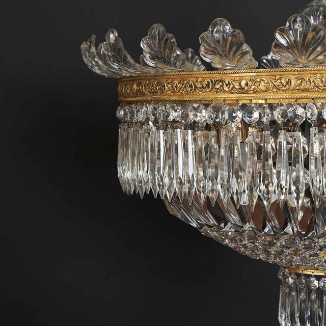 Metal Large Five-Light Crystal Ceiling Lamp, 1950s For Sale - Image 7 of 8