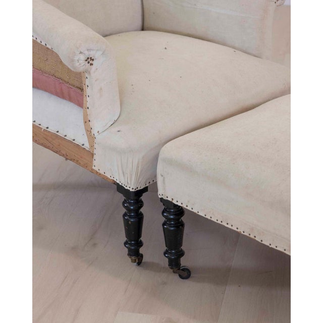 19th Century Napoleon III Square Back Armchair with Matching Footstool For Sale - Image 4 of 9