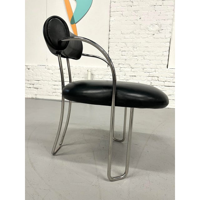 Metal Poltrona Frau Style Chrome & Leather Armchairs For Sale - Image 7 of 9