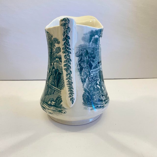 1920s Antique Alfred Meakin Tintern Transferware Pitcher Jug C1920 England Green Gray For Sale - Image 5 of 8