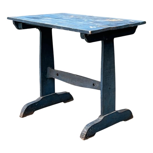 Vintage Distressed Blue Wood Side Table For Sale