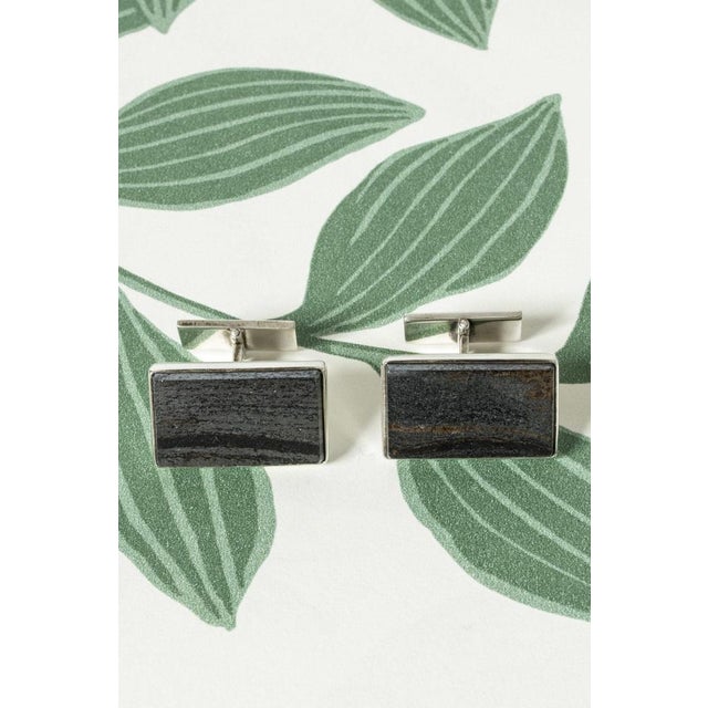 Mid-Century Silver and Hematite Cufflinks, 1977, Set of 2 For Sale - Image 6 of 6