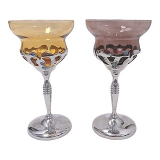 1960s Mid-Century Modern Farberware Cambridge Morgantown Chrome Wine Cordial Brandy Glass Romantic - a Pair For Sale