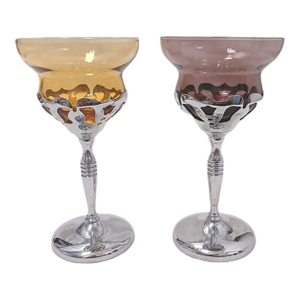 1960s Mid-Century Modern Farberware Cambridge Morgantown Chrome Wine Cordial Brandy Glass Romantic - a Pair