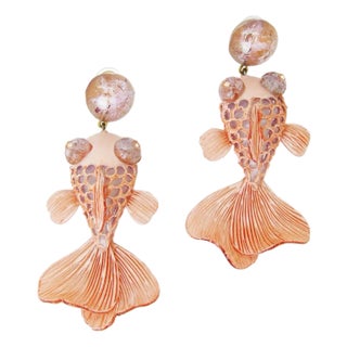 KOÏ, Pendant earrings, Coral pink, Stud For Sale