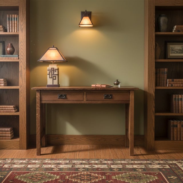 Mission / Arts and Crafts Solid Oak Writing Desk - Micheal Cherry For Sale In Chicago - Image 6 of 14