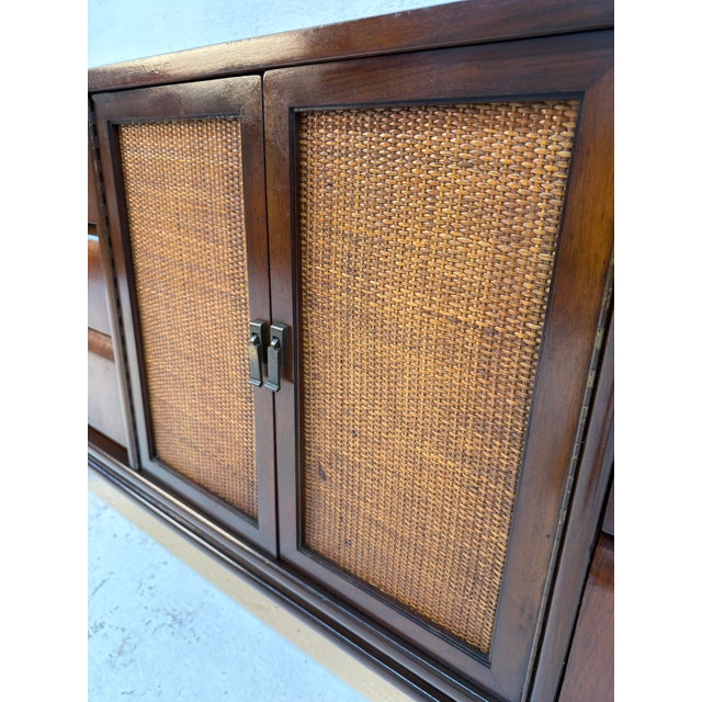 Mid-Century Modern Walnut and Cane Nine Drawer Dresser For Sale - Image 13 of 16