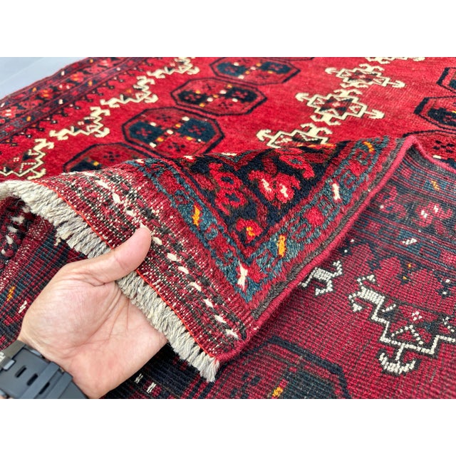 Red Turkmen Tribal Bukhara Hand-Knotted Wool Rug - 5'2" X 3'8" For Sale - Image 11 of 13