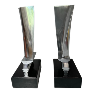 Pair of 1990s Titanium Jet Engine Fan Blade Bookends / Sculptures