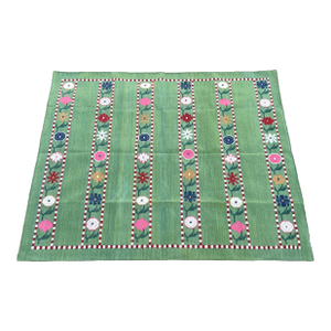 Handmade Cotton Area Rug, Natural Vegetable Dyed, Green and Red Flower Patterned Dhurrie -5'x7'