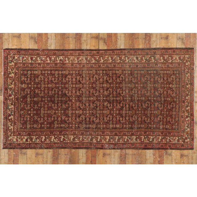 Brown Antique Persian Mahal Gallery Ru​​g - 05'03 X 09'11 For Sale - Image 8 of 10