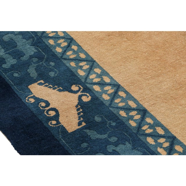 Antique Chinese Peking Rug With Beige Open Field & Blue Border From Rug & Kilim For Sale In New York - Image 6 of 8