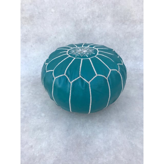 Not Yet Made - Made To Order Blue Turquoise Moroccan Leather Pouf Cover For Sale - Image 5 of 9