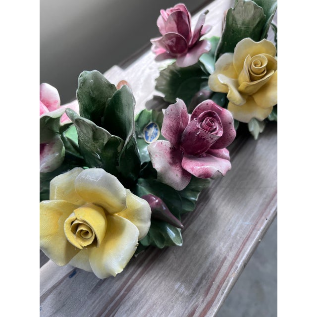 Capodimonte Mid-Century Italian Capodimonte Ceramic Flower Candlestick Holders With Finger Loops-Set of 2 For Sale - Image 4 of 11