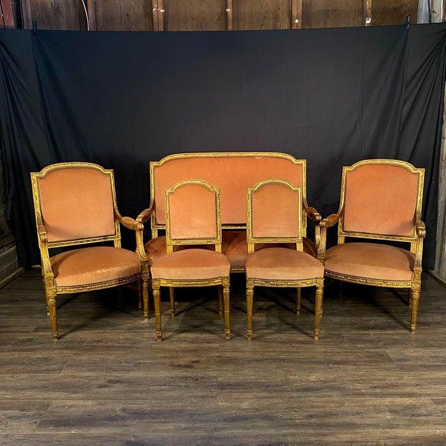 Antique French Louis XVI Giltwood Mohair Armchairs From Salon Set -a Pair For Sale - Image 13 of 13