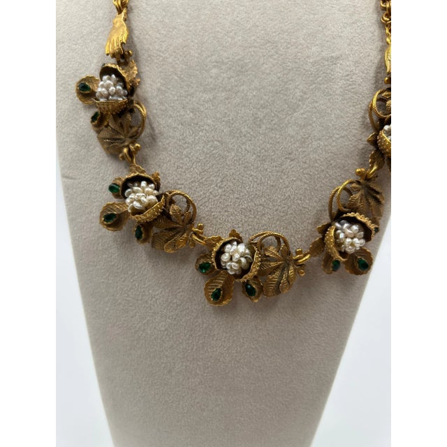 French Gold-toned Brass And Freshwater Pearl Statement Necklace For Sale - Image 3 of 11