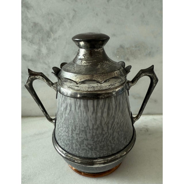 Manning Bowman & Co. Antique Victorian Graniteware & Pewter Sugar Bowl For Sale - Image 4 of 9